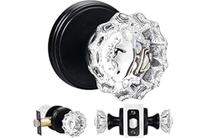 SHINY HANDLES Glass Door Knobs Interior, Passage Clear Crystal Door Knobs for Hall and Closet (Matte Black,1Pack)