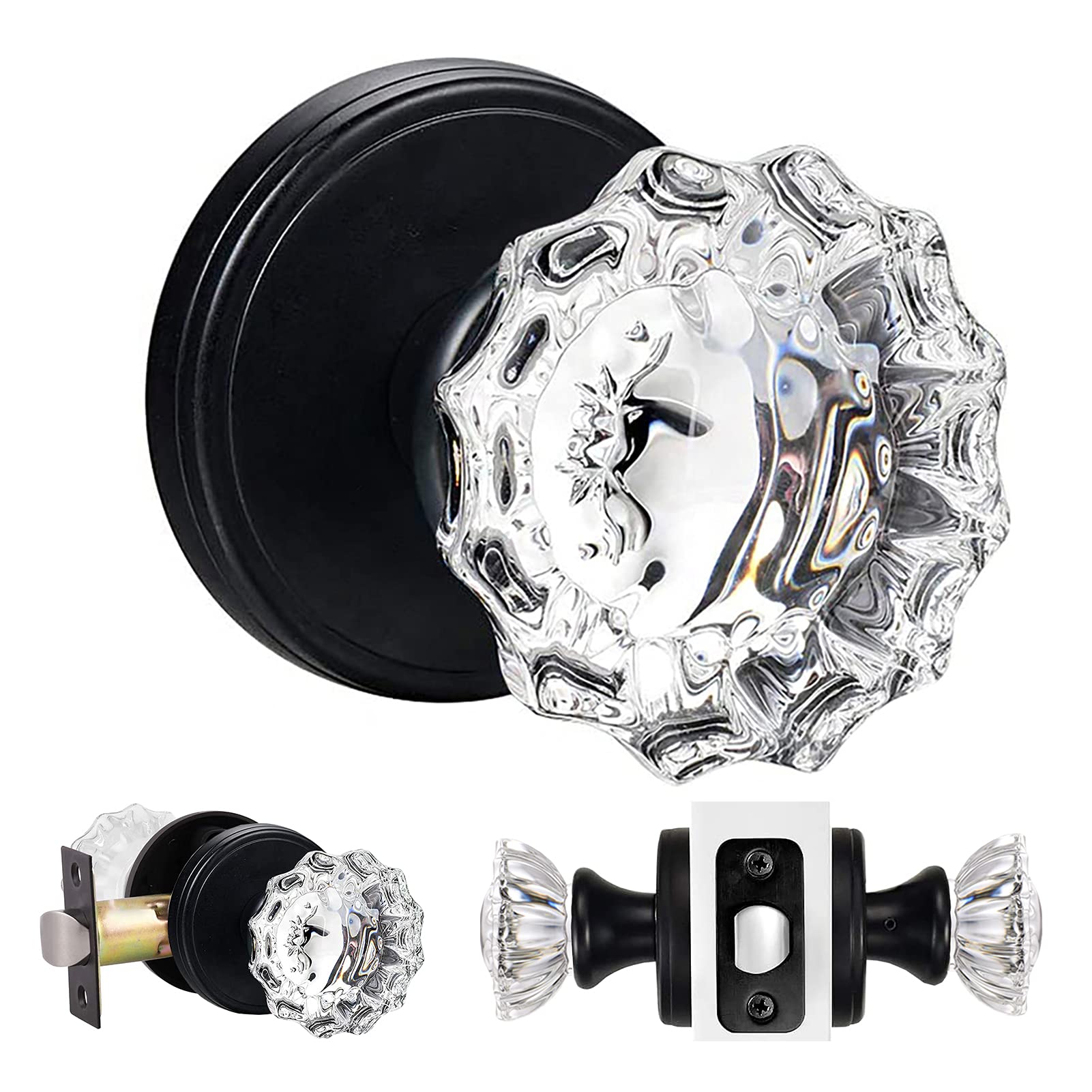 Photo 1 of SHINY HANDLES Glass Door Knobs Interior, Passage Clear Crystal Door Knobs for Hall and Closet (Matte Black,1Pack)