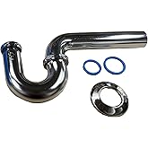 EZ-Fluid 1-1/2" x 1-1/4" Thick Heavy Duty 17 Gauge Chrome Brass Bathroom Sink P-Trap Chock Neck w/Brass Nuts, for Lavatory Si