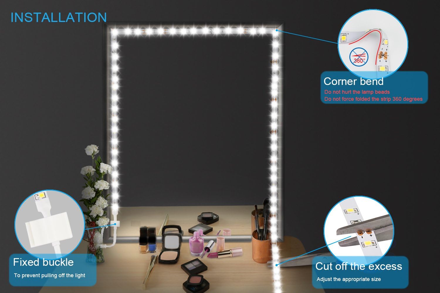 Led Vanity Mirror Lights Kit, ViLSOM 13ft/4M 240 LEDs Make-up Vanity Mirror Light for Vanity Makeup Table Set with Dimmer and Power Supply, Mirror not Included. - - 