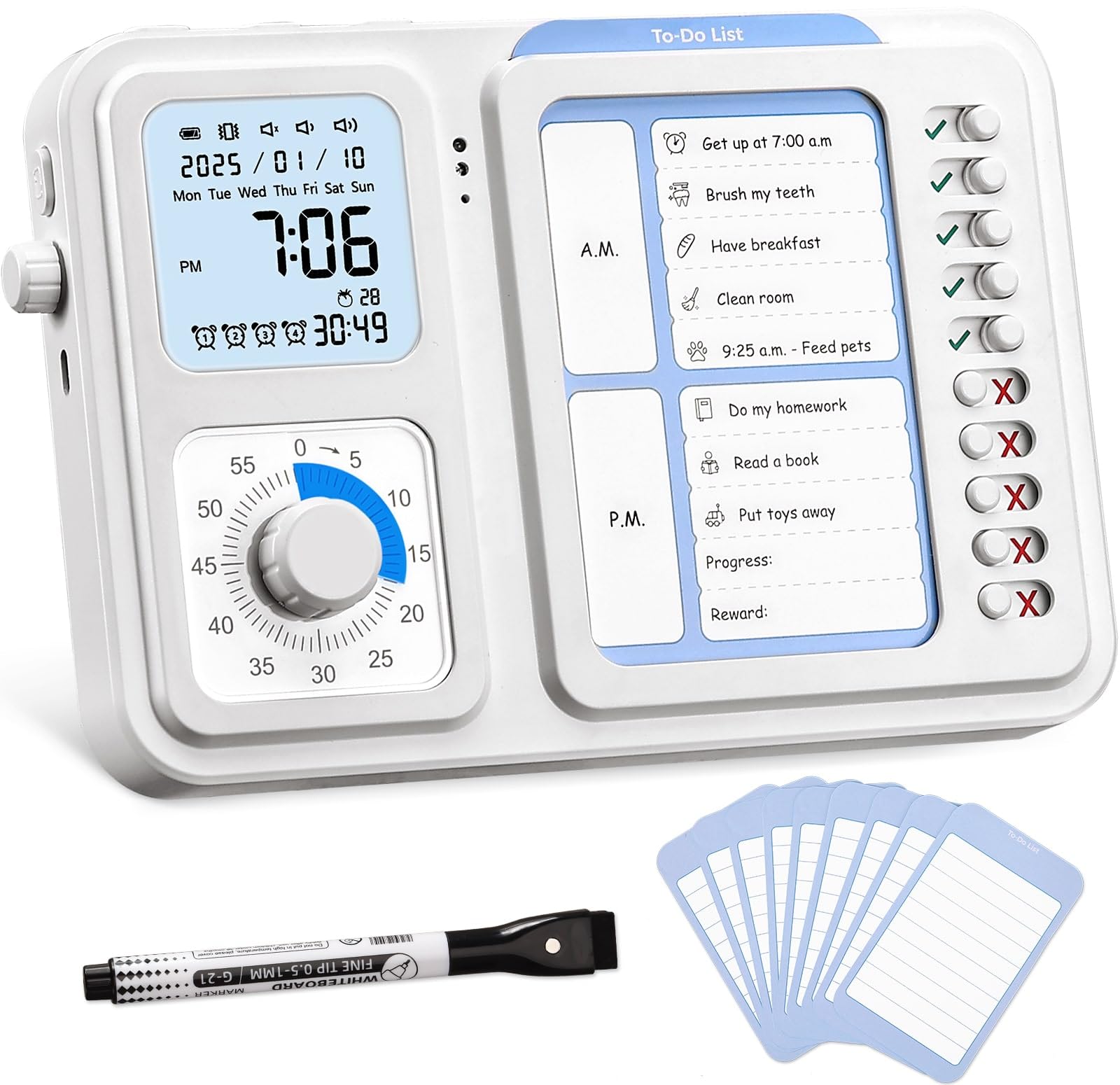Photo 1 of 3-in-1 Visual Timer & ADHD Tool for Kids|Adults, Task Timer with Chore Chart Board, Visual Schedule for Kids with Autism, Daily Checklist for Home, School, Classroom, Desk