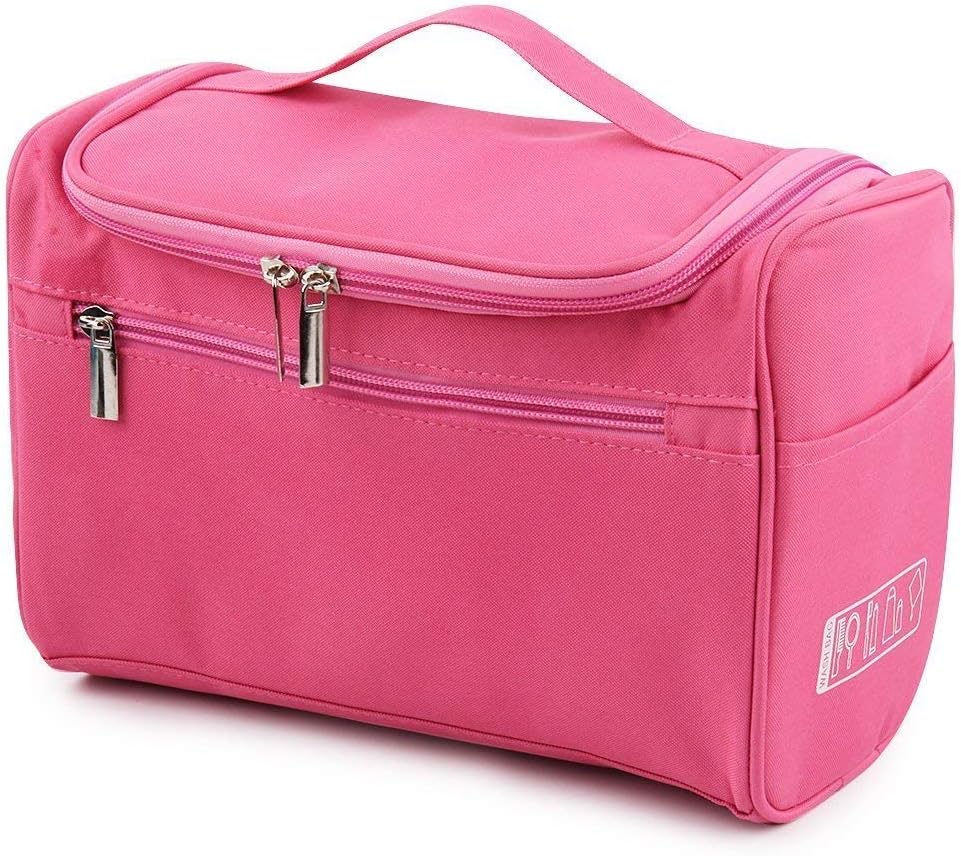Hanging Travel Toiletry Bag for Men and Women Waterproof Drop Kit Packing Organizer for Travel Essentials Bathroom Shower Bags with Hook (Dark Pink)