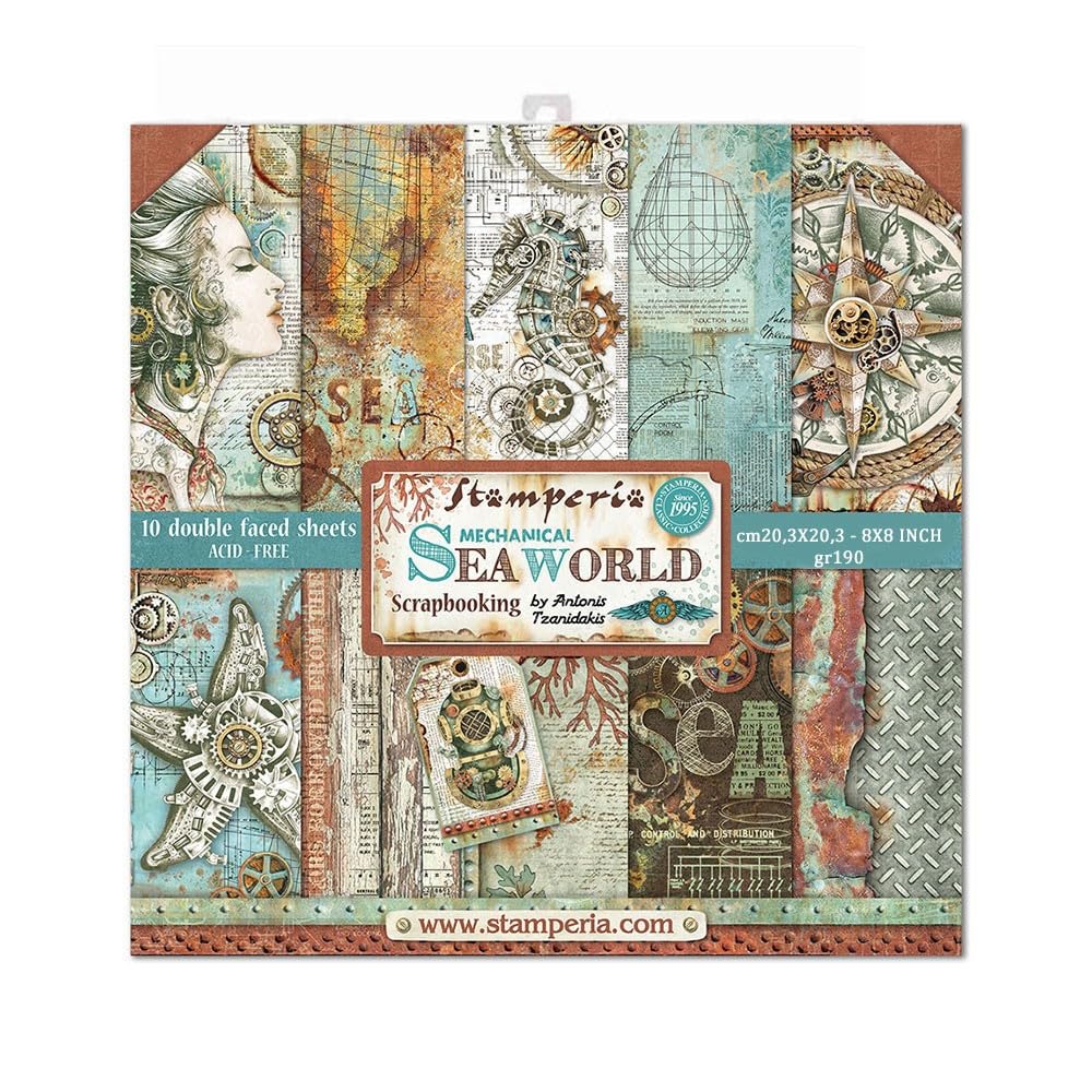 Stamperia International KFT Paper Pad 10 Sheets Double Sided Sea World, Multicoloured, 20.3 x 20.3 (8" x 8"),SBBS13