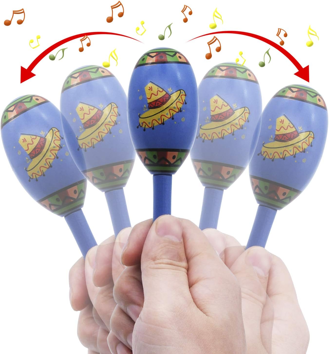 24 Mini Wooden Fiesta Maracas 6 Designs Noisemaker for Mexican Fiesta, Cinco De Mayo Party Favors, Musical Fun, Birthday Parties, Luau Party, Carnivals, Taco Tuesday Event: Toys & Games
