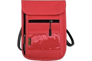 DEEZOMO RFID Blocking Travel Neck Wallet Pouch and Passport Holder, Travel Neck Pouch Passport Holder for Women & Men - Red