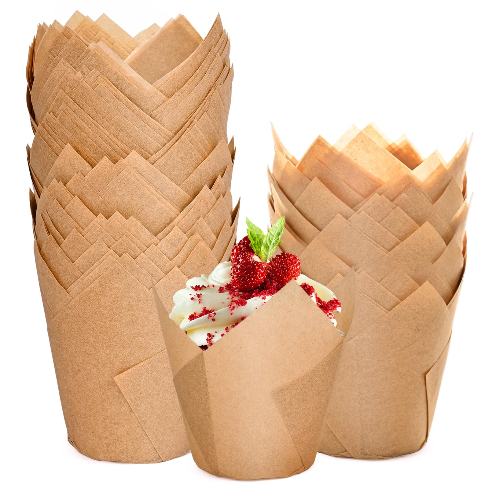 Photo 1 of 200pcs Natural Tulip Cupcake Liners, Premium Muffin Liners Holders for Baking Cups, Greaseproof Cupcake Wrappers in Standard Size, Classic Parchment Paper Cupcakes Liner by JIRNGLA
