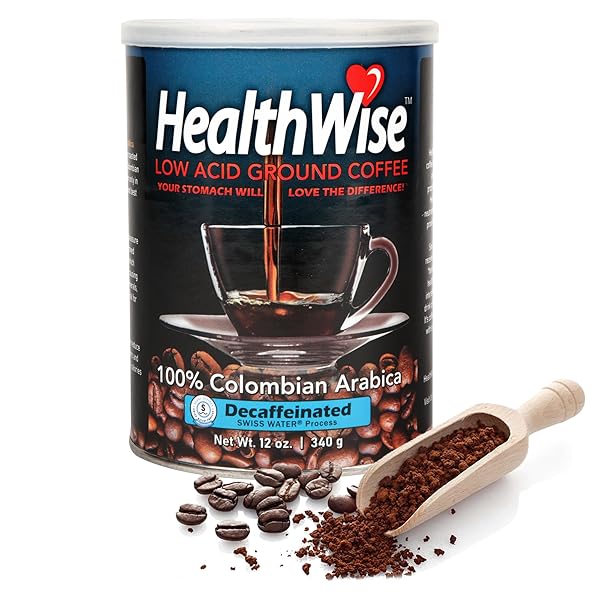 HEALTHWISE LOW ACID DECAFFEINATED GROUND COFFEE, CHEMICAL-FREE SWISS...