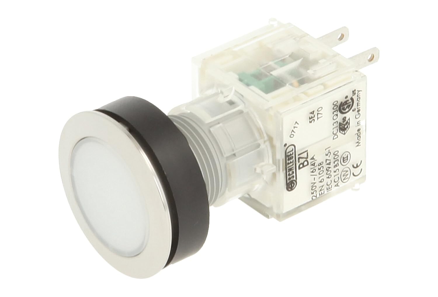 Schlegel 23.000.402 Push Button Stainless Steel, White Button Cap, Contact Sensor 1 NO Contact, Edelstahl