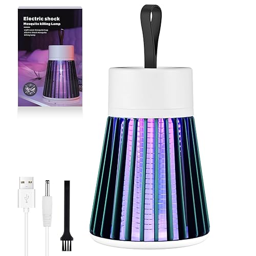 URAQT Electric Mosquito Killer Lamp, Flying Insect Control Lamp, 2000 V UV Insects Trap Lamps with USB Cable, Non-Toxic, Insect Killer for Indoor Outdoor Camping Garden Kitchen（Green, Charging Model）