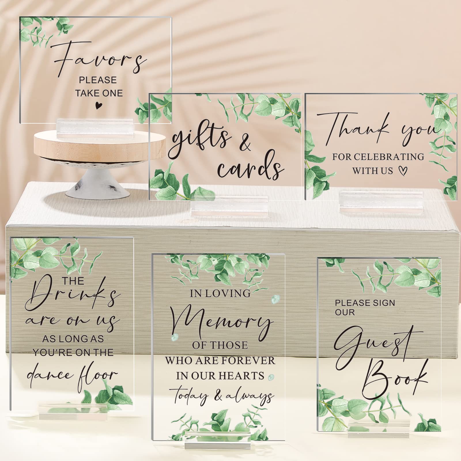 Photo 1 of 6 Pcs Acrylic Wedding Reception Signs Clear Table Decoration Signs with Holder Rustic Wedding Signs for Wedding Ceremony Reception (Elegant Style)