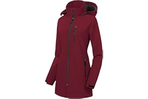 CREATMO US Women's Lightweight Waterproof Long Softshell Tactical Jacket Fleece Lined Windbreaker