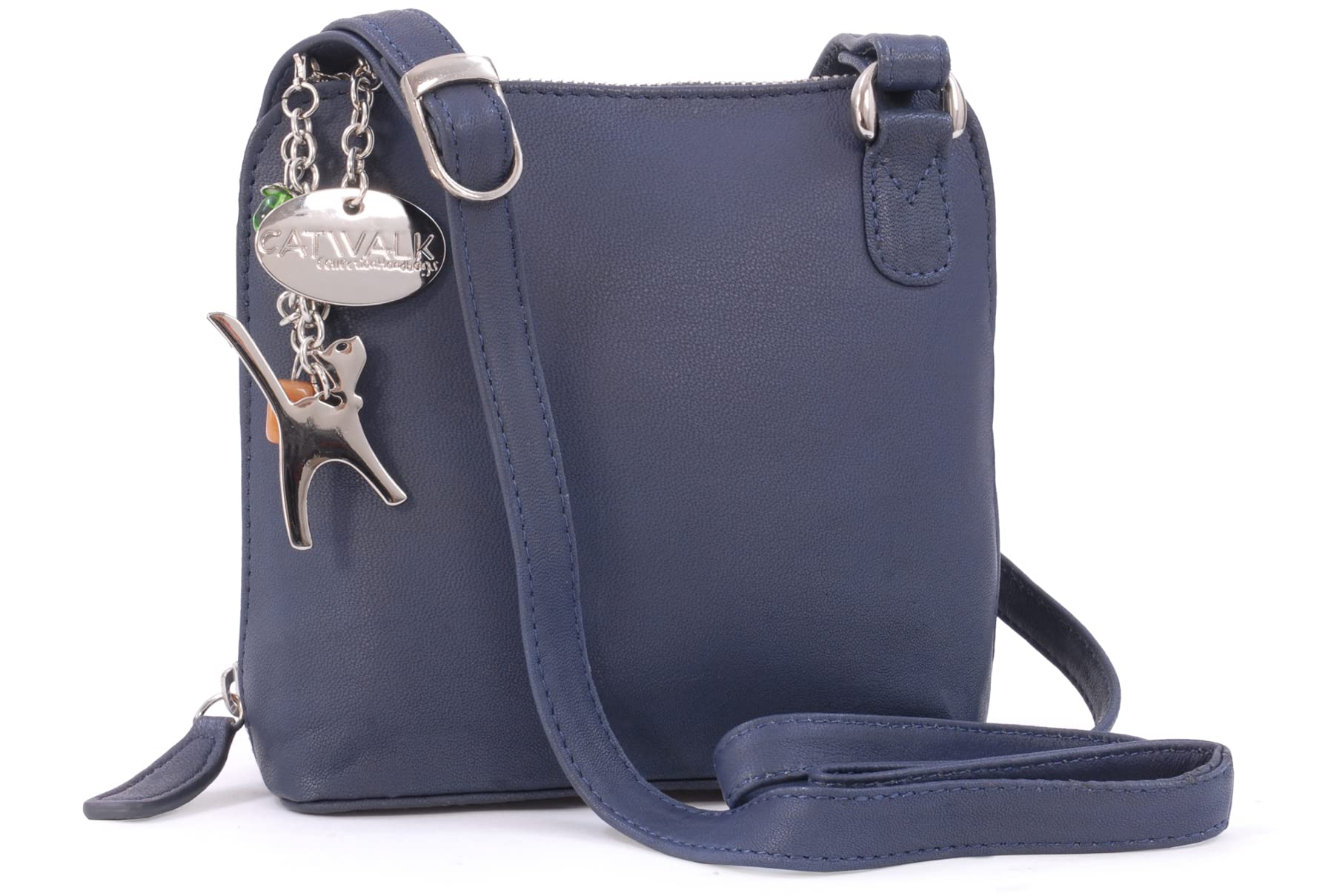 Catwalk Collection Handbags - Small Leather Crossbody Bag For Women - Mini Shoulder Bag - Long Adjustable Strap - Lena - Blue