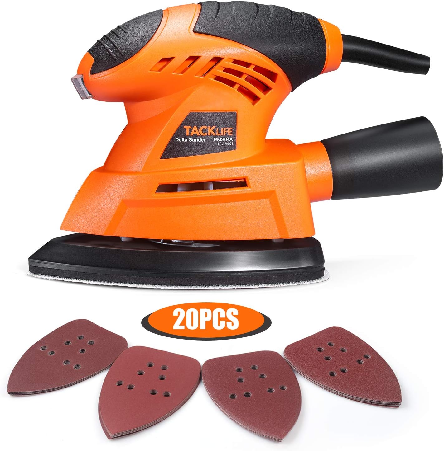 TACKLIFE Mouse Detail Sander, 12000 OPM Electric Sander with 20Pcs Sandpapers, Vacuum Cleaner Connecting Pipe, Applied in Multiple Situations, for Tight Spaces Sanding in Home Decoration, DIY PMS04A - - 