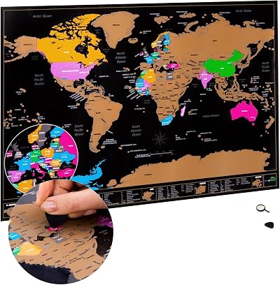 Atlas & Green World Map Scratchable Poster A3 + UK Map Gift Kit