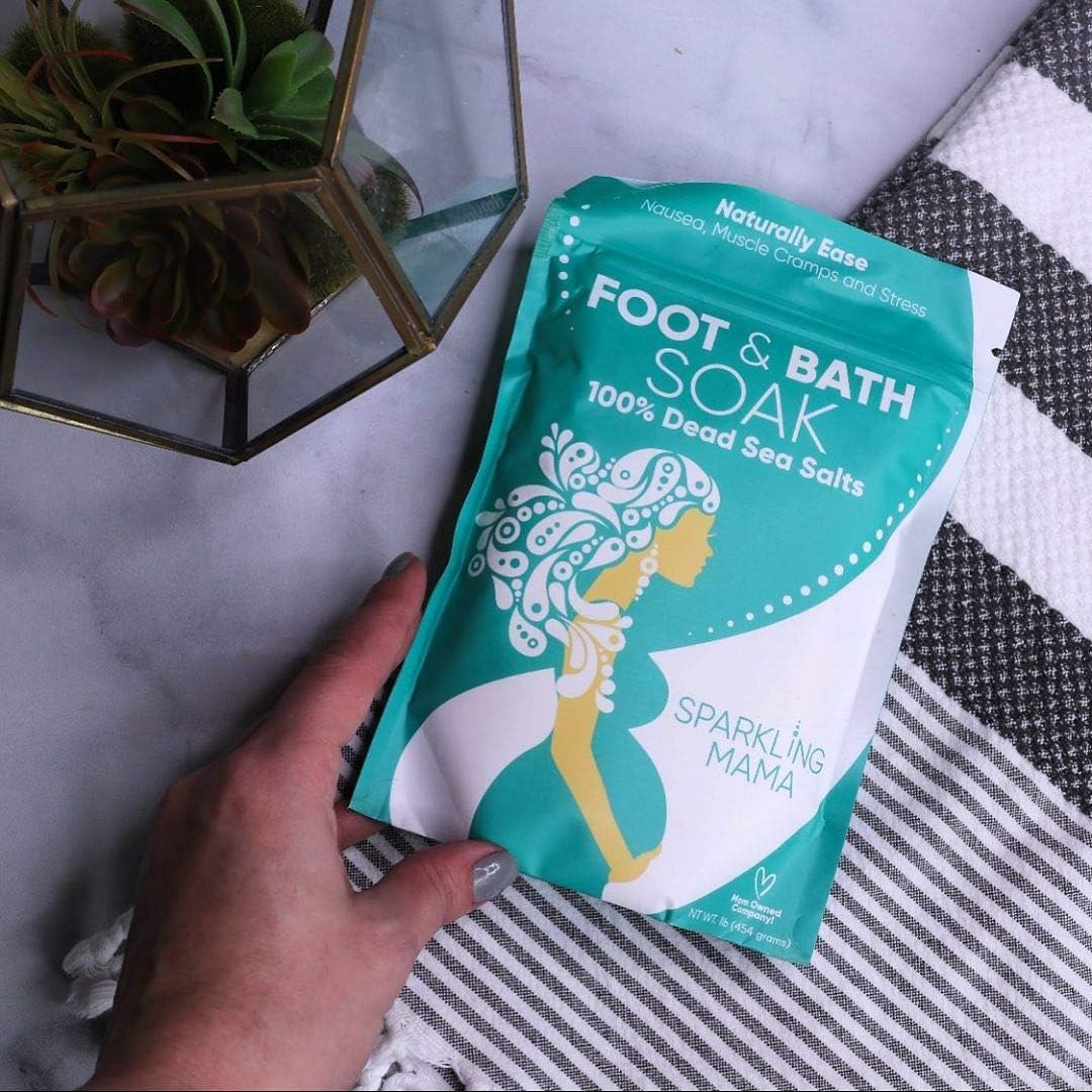 Sparkling Mama: All Natural Pure Dead Sea Salt Pregnancy Foot Soak & Bath Salts | Dr. Approved, Mom Created. (Calming Magnesium helps alleviate stress, aches, pains, nausea & morning sickness), 1lb Resealable: Health & Personal Care