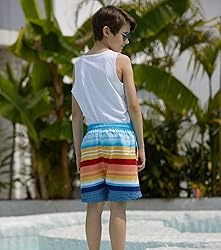 Cozople Boy's Blue Yellow Stripes Swim Trunks Quick
