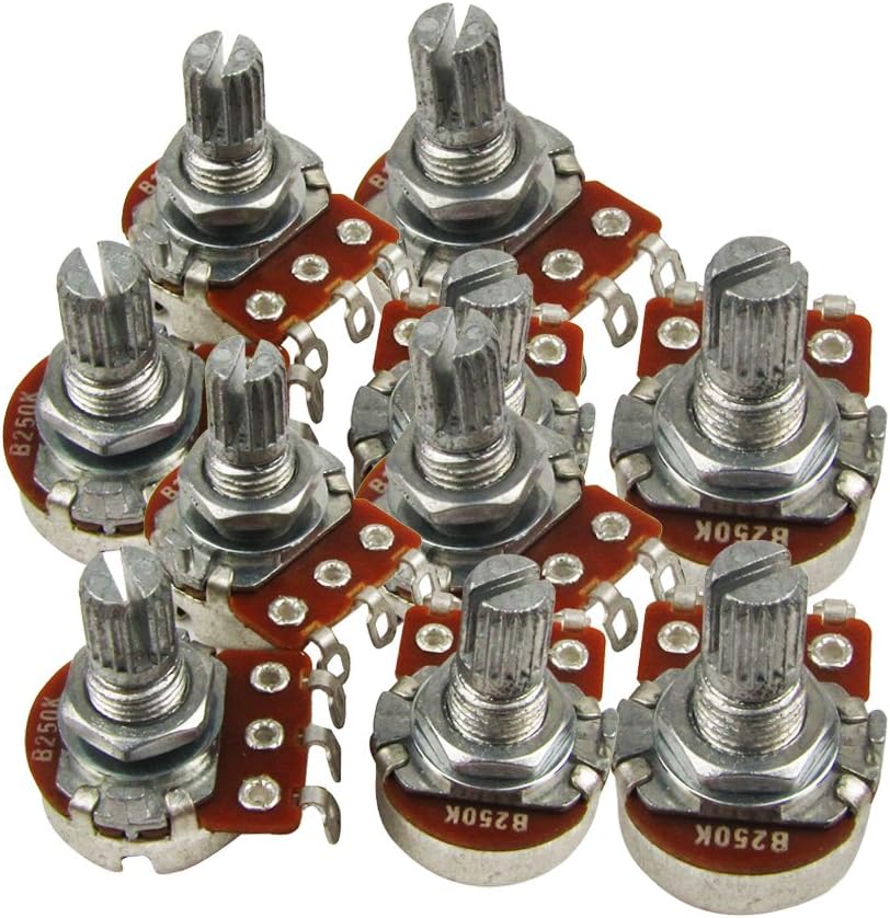 FLEOR B250K Mini Potentiometer Linear Taper Pots with Bayonet L15mm Short Split Shaft for Electric Bass Guitar Control Tone Volume Parts