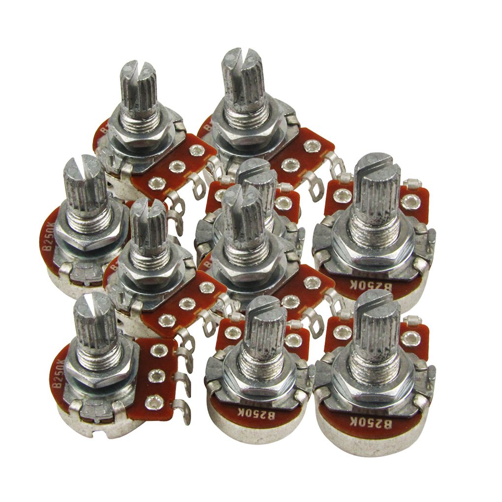 FLEOR B250K Mini Potentiometer Linear Taper Pots with Bayonet L15mm Short Split Shaft for Electric Bass Guitar Control Tone Volume Parts, Pack of 12PCS
