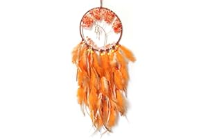 SOYUZU Dream Catchers Orange Feather Dream Catcher with Crystal Stone Tree of Life Dream Catcher for Adult Bedroom Wall Decor Wall Hanging Ornaments Crafts