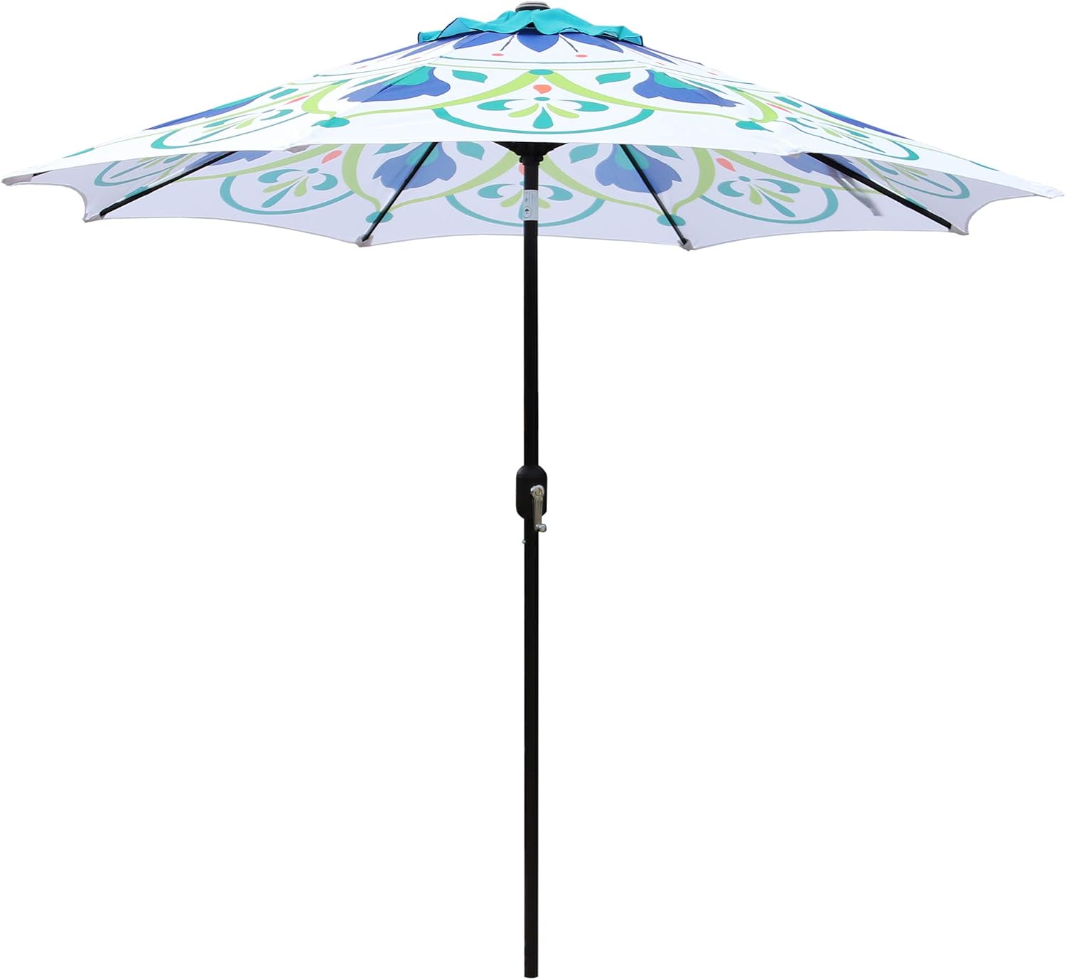 Amazon Com Abble 9 Ft Pattern Outdoor Patio Umbrella With Tilt And Crank Weather Resistant Uv Protective Umbrella Durable 8 Sturdy Steel Ribs Market Outdoor Table Umbrella Green White Garden Outdoor