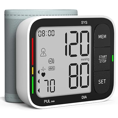 KIKEANG Blood Pressure Cuff Wrist, Universal Bp Cuff(5.3-8.4in) Large LCD Display 2 Users Total 240 Memories, 2 AAA Batteries & Carrying Case Included