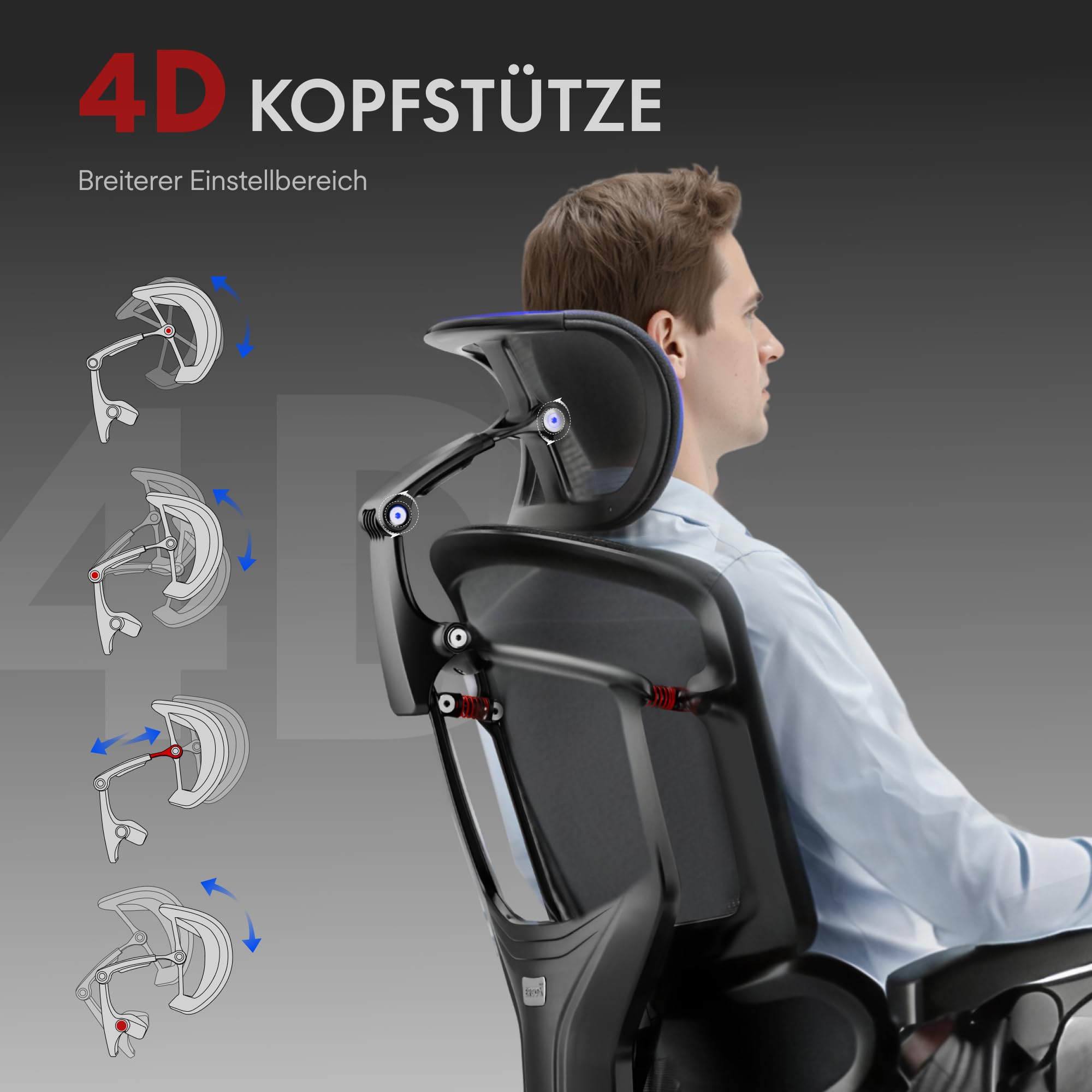 FLEXISPOT ErgoX Pro Ergonomischer Bürostuhl mit ausziehbarer Fußstütze, 12-stufiger Höhenverstellung, 7D-Armlehnen, 5D-Lendenstütze, 4D-Kopfstütze, 250 kg Belastbarkeit Netzsitz (Schwarz) 7