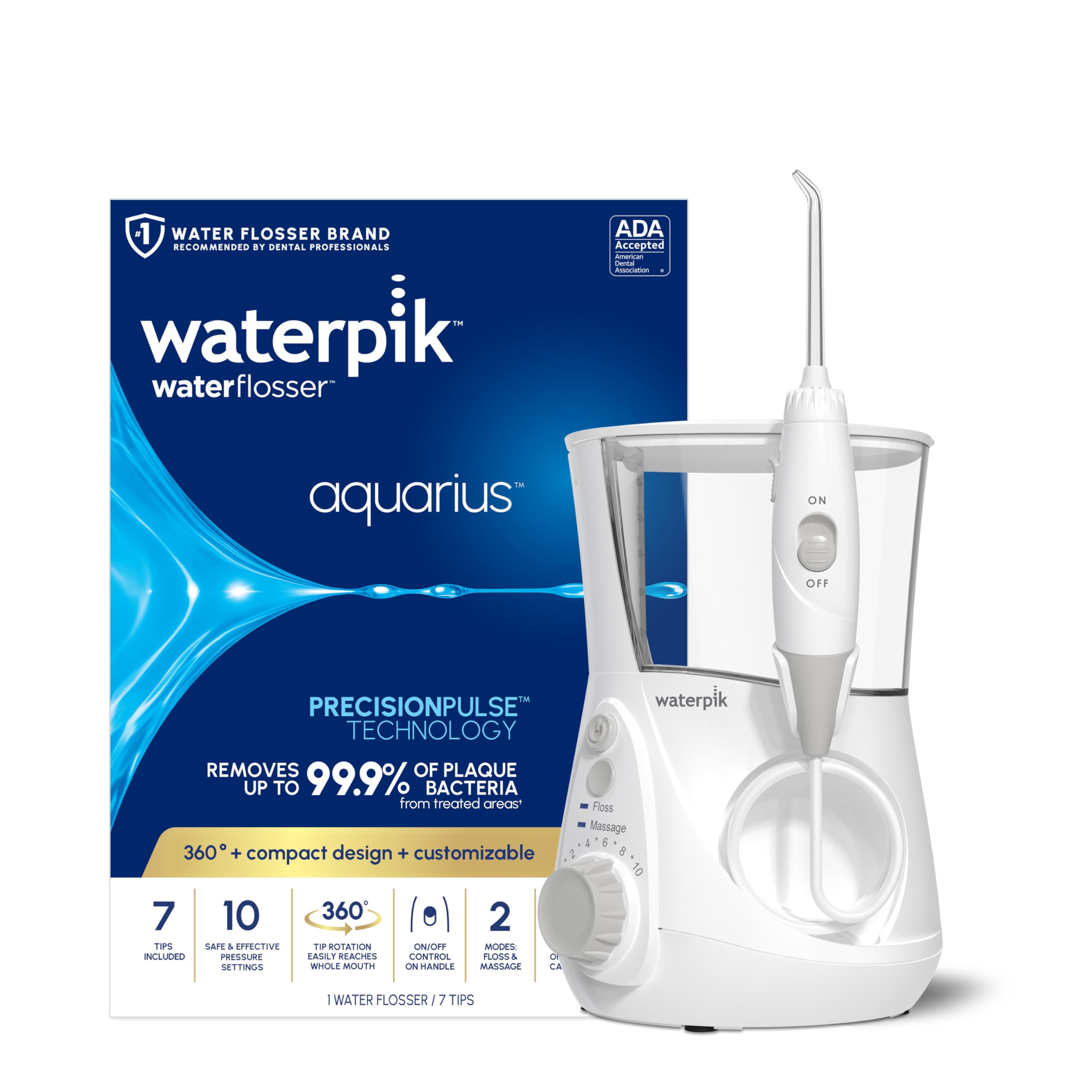 Photo 1 of Waterpik Aquarius Water Flosser For Teeth Cleaning, Gums, Braces, Dental Care, Electric Power With 10 Settings, 7 Tips For Multiple Users And Needs, ADA Accepted, White WP-660, Packaging May Vary