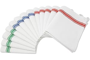 Aunti Em's Kitchen Dish Towels Set (13 Pack) for Kitchen Decor Super Absorbent 100% Natural Cotton Zero-Lint - 25.5 x 15.5 Inch (13-Pack Red, Green & Blue Stripes)