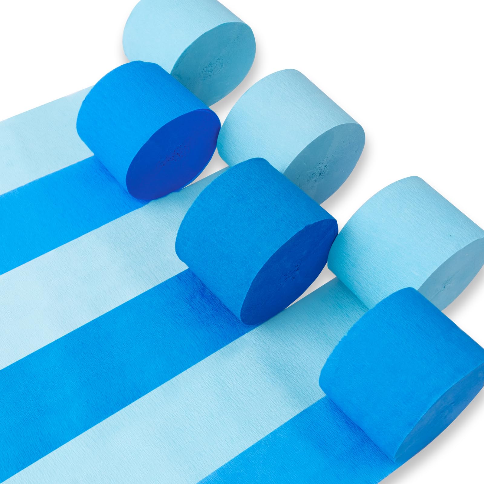 Photo 1 of PartyWoo Blue Crepe Paper Streamers 6pcs 492ft Pack of Light Sky Blue Crepe Paper Streamers for Birthday Gender Reveal Baby Shower Graduation Pool Mermaid Under The Sea Theme Party Decorations