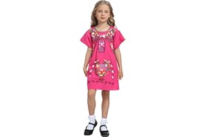 YZXDORWJ Girl Mexican Embroidered Dress Traditional Floral Short Sleeve