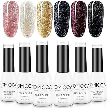 Tomicca Kit Vernis Semi Permanent Paillette Brillant Rouge Gel Uv Couleur Peggy Sage 6 Pcs Gel Lampe Uv Ongles Gel Nail Polish M