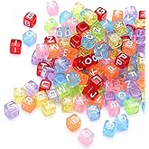 HERZWILD 1000 Pcs Transparent Acrylic Square Letter Beads - 6x6mm Cube Assorted Color Acrylic Plastic Letter Beads for Jewelry Making