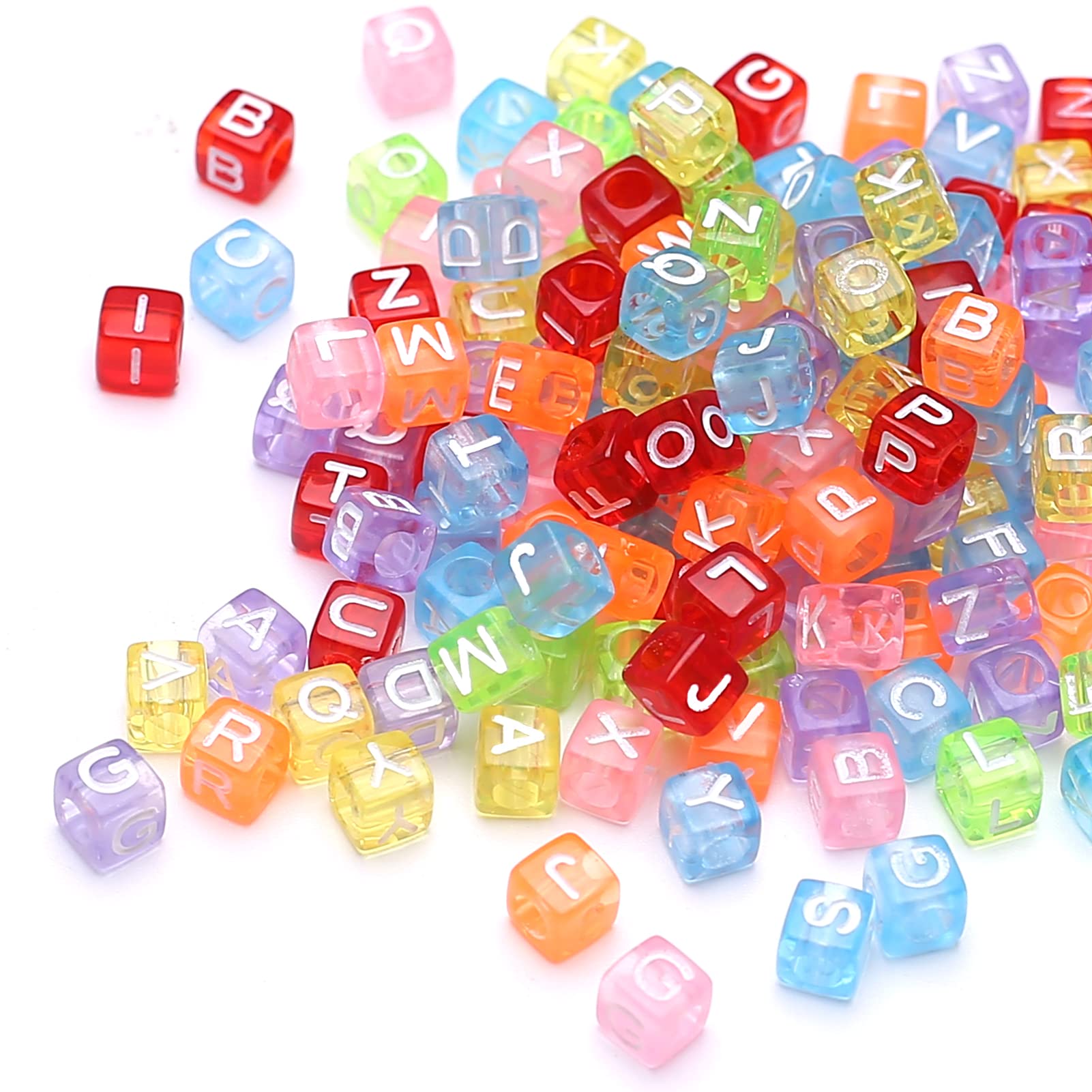 HERZWILD Letter Beads for Threading Approx. 1000 Pieces 6 x 6 mm Letter Beads Square Craft Beads Letters A-Z Beads for Jewellery Crafts (Transparente Farbe)