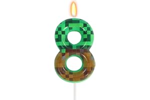 OGNOMIFX 8th Pixel Miner Birthday Candles, Pixels Cake Topper for Boys Girls, TNT Themed Birthday Decorations Party Supplies (Number 8)