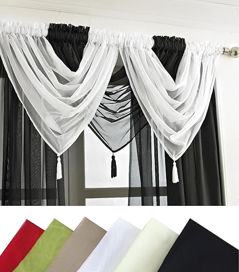 Ready Made Grey Voile Swag Tassel Drape Pelmet Valance Curtain