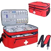 ALSLEA First Aid Bag Empty Large Medical Bag with Shoulder Strap Medicine Organizer Box Travel First Aid kit Emergency Supplies Storage Bag for Car, Home, Office, Outdoor, Camping, Hiking (Red)
