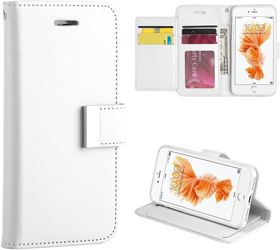 TENET Apple iPhone 7 phone case, Additional Quality Leather Stand Flip Wallet Purse with 6 Slots Credit Card ID Holders[Including 1 Window ID Slot] (WHITE)