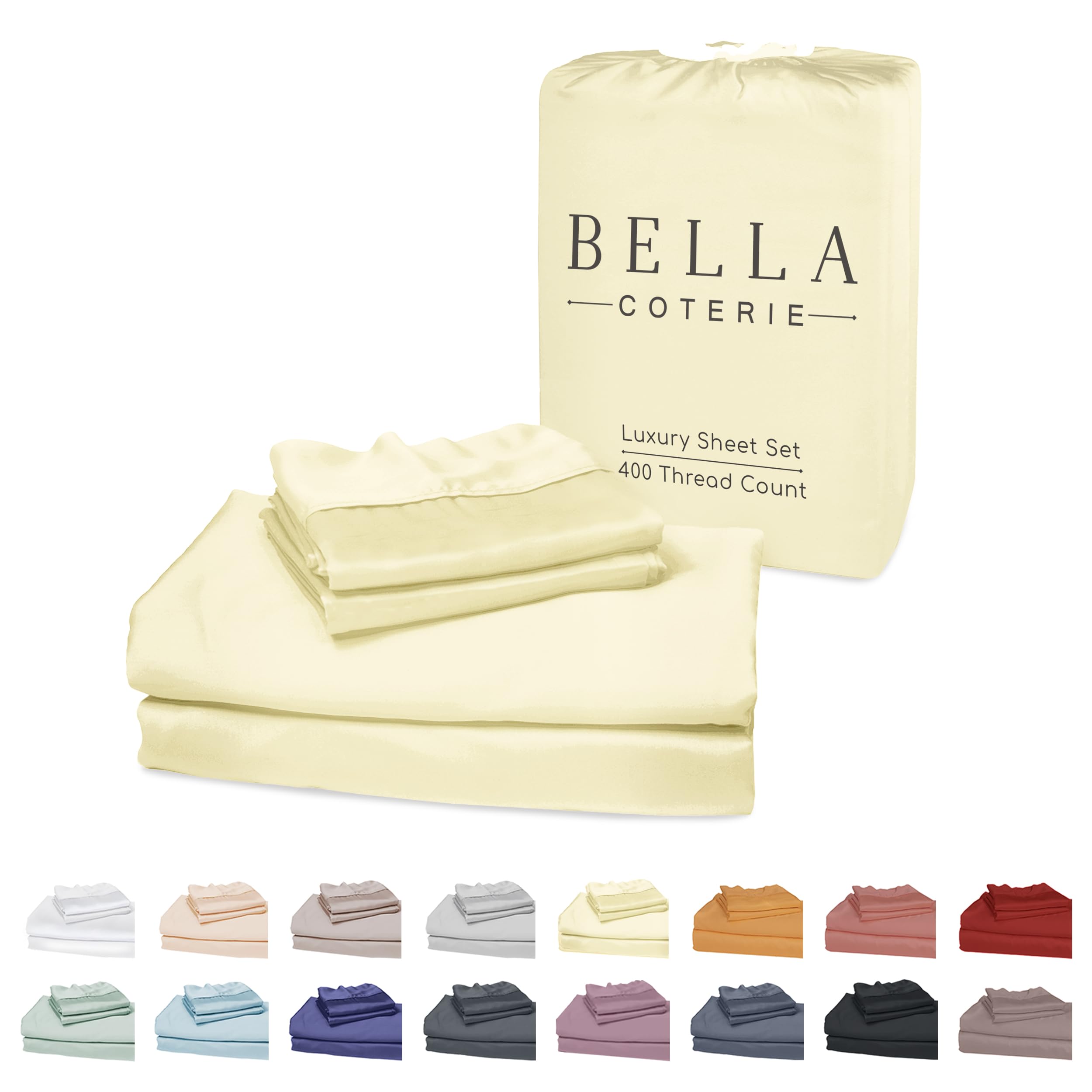 Photo 1 of Bella Coterie Luxury Bamboo Viscose Split King Size Sheet Set | 100% Organically Grown | Ultra Soft | Cooling for Hot Sleepers | 18" Deep Pocket [Lemonade]