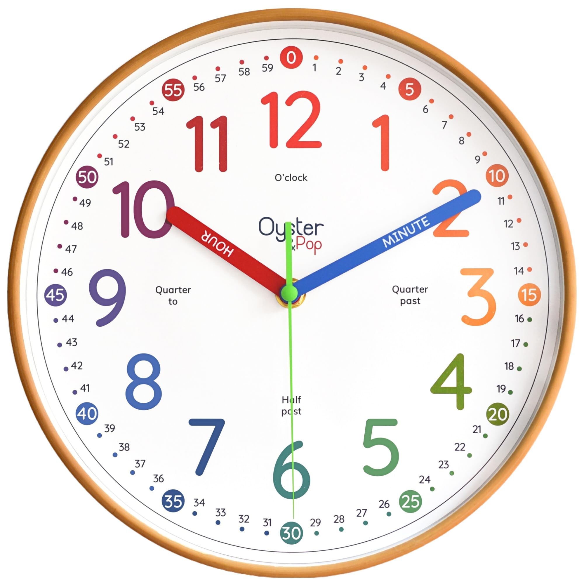Oyster&Pop Learning Clock for Kids - Silent Non-Ticking Kids Clocks for Bedrooms - Classroom Clock - Telling the Time Teaching Clocks - Children Learn to Tell Time Easily