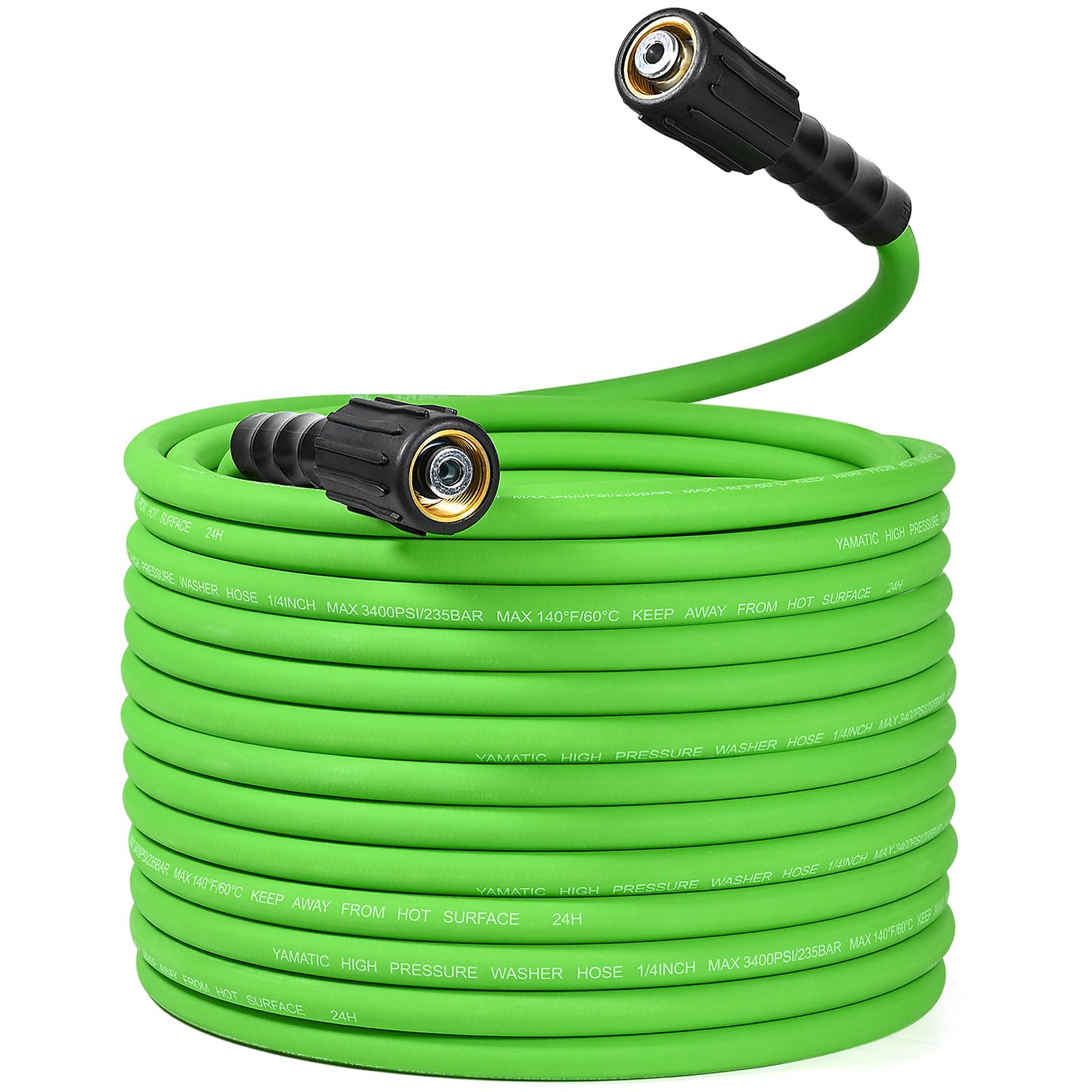 YAMATIC Durable Pressure Washer Hose, 3400 PSI 1/4'' Power Washer Hose Replacement for Gas&Electric Washer, Wear Resistant Extension Leak-Free M22 Fittings, Green (50FT) Image