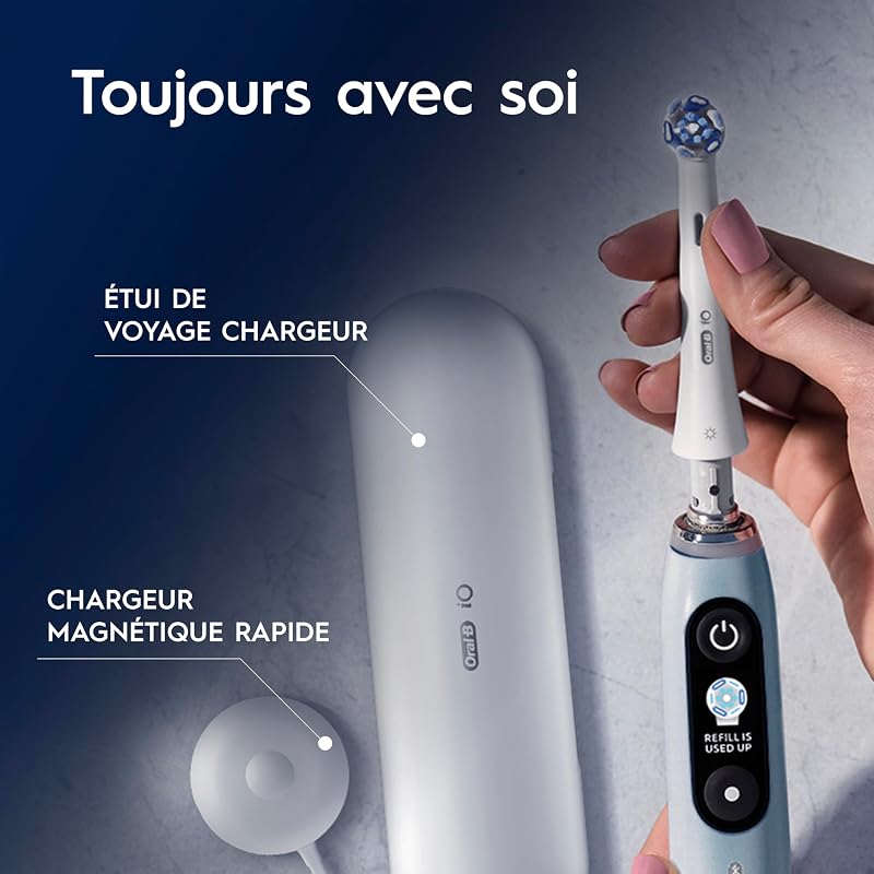 Brosse A Dents Electrique iO 9 Bleue, 7 Modes De Brossage Dont Blancheur Et Soin Des Gencives, 16 Zones De Nettoyage, Ecran Interactif, Brossette Oral B De Rechange, Etui De Voyage