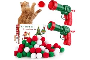 TEAWOO Cat Toy Balls with Launchers Set (2+60), 60 Pom Pom Balls & 2 Ball Launchers, Cat Enrichment Toys, Interactive Cat Toy, Soft & Safe Cat Toys, for Cat