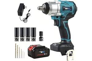 NEWONE 20v Brushless Crodless Impact Wrench, 370 Ft-lbs (500N.m) Impact Gun 1/2 inch with 1pcs 4.0AH Battery,6pcs Drill/Driver Bits,4 Sockets,Charger