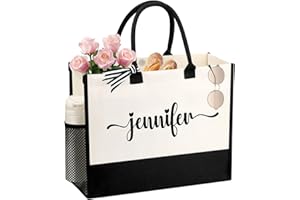 JTENGTOP Personalized Name Tote Bag for Women, Birthday Best Friend Bridesmaid Gifts for Women Canvas Initial Tote Bags