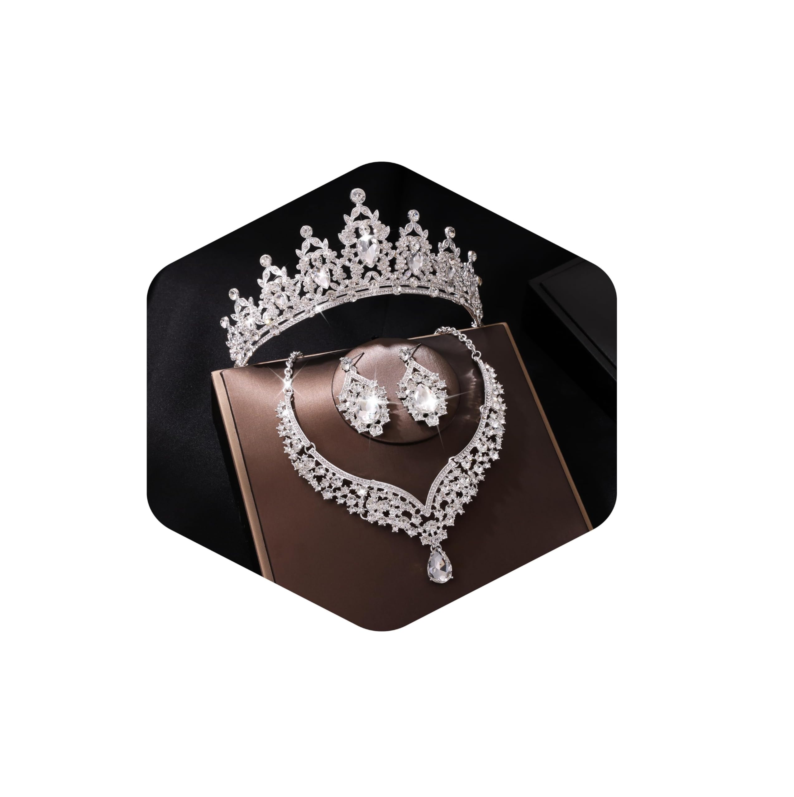 Photo 1 of Kamirola Women Crystal Bridal Jewelry Set, Tiara, Earrings, Necklace, Costume Party, Halloween, Prom (Silver)