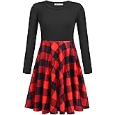 Arshiner Girls Long Sleeve Stretchy Dress A line Twirly Skater School Party Dress