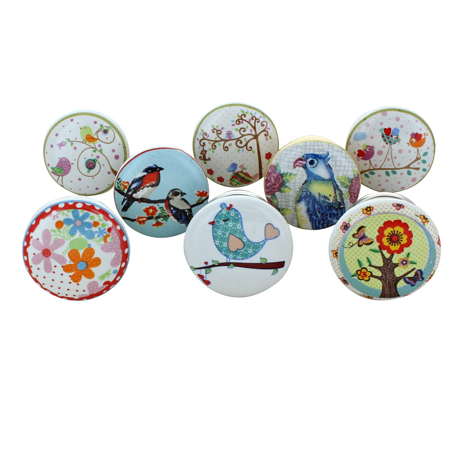 G Decor Garden Birds Floral Assorted Designs Ceramic Door Knobs, Vintage, Shabby Chic, Interior Furniture, Cabinet Cupboard Drawers Pulls Handles (8-Pack)