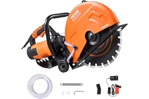 VEVOR Electric Concrete Saw, 14 in Circular Saw Cutter with 5 in Cutting Depth, Wet/Dry Disk Cutter Includes Water Line, Pump and Blade, for Stone, Brick, Porcelain, Concrete, 2600W Motor