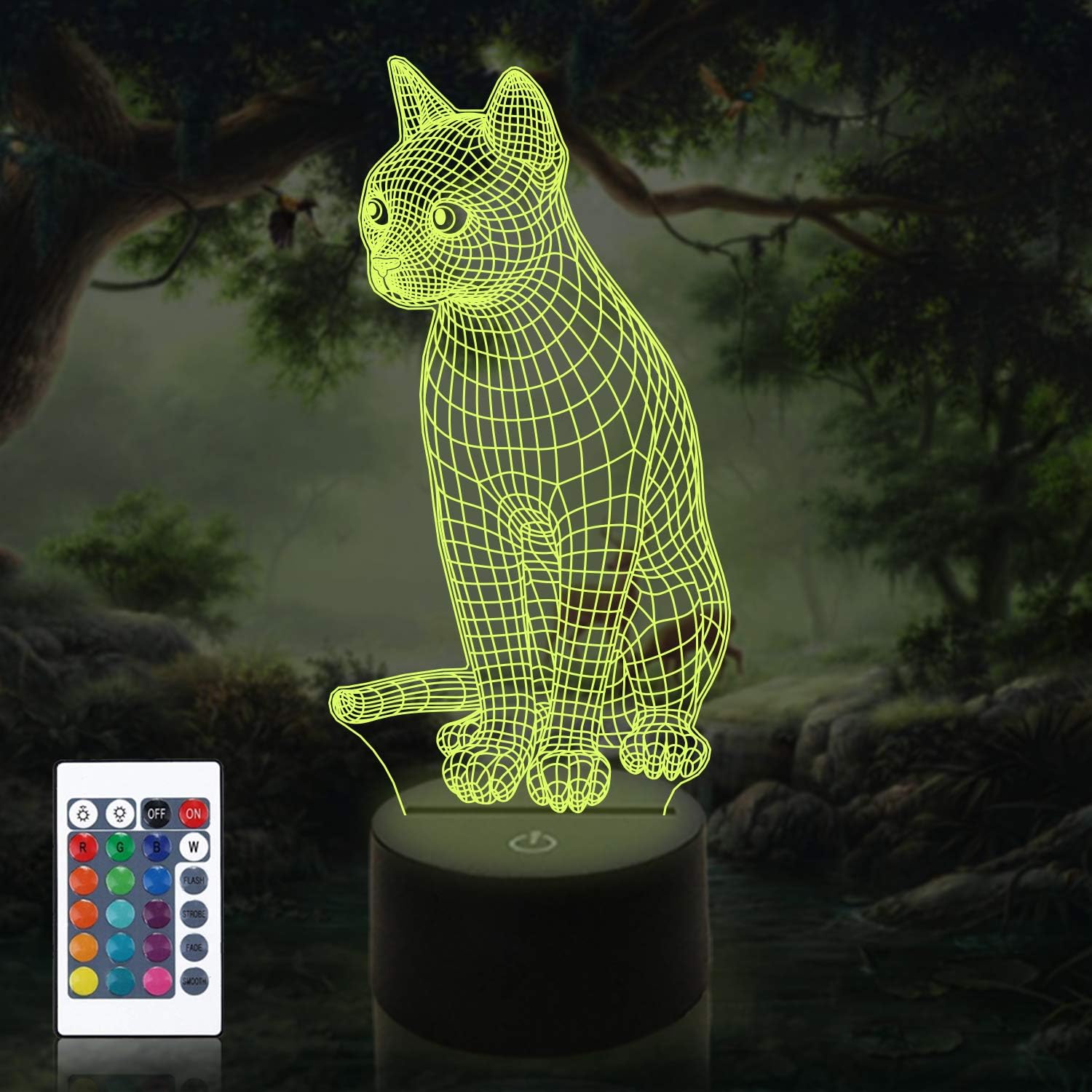 Cat 3D Bedside Light for Kids, Kitty Illusion Night Lamp Light up LED