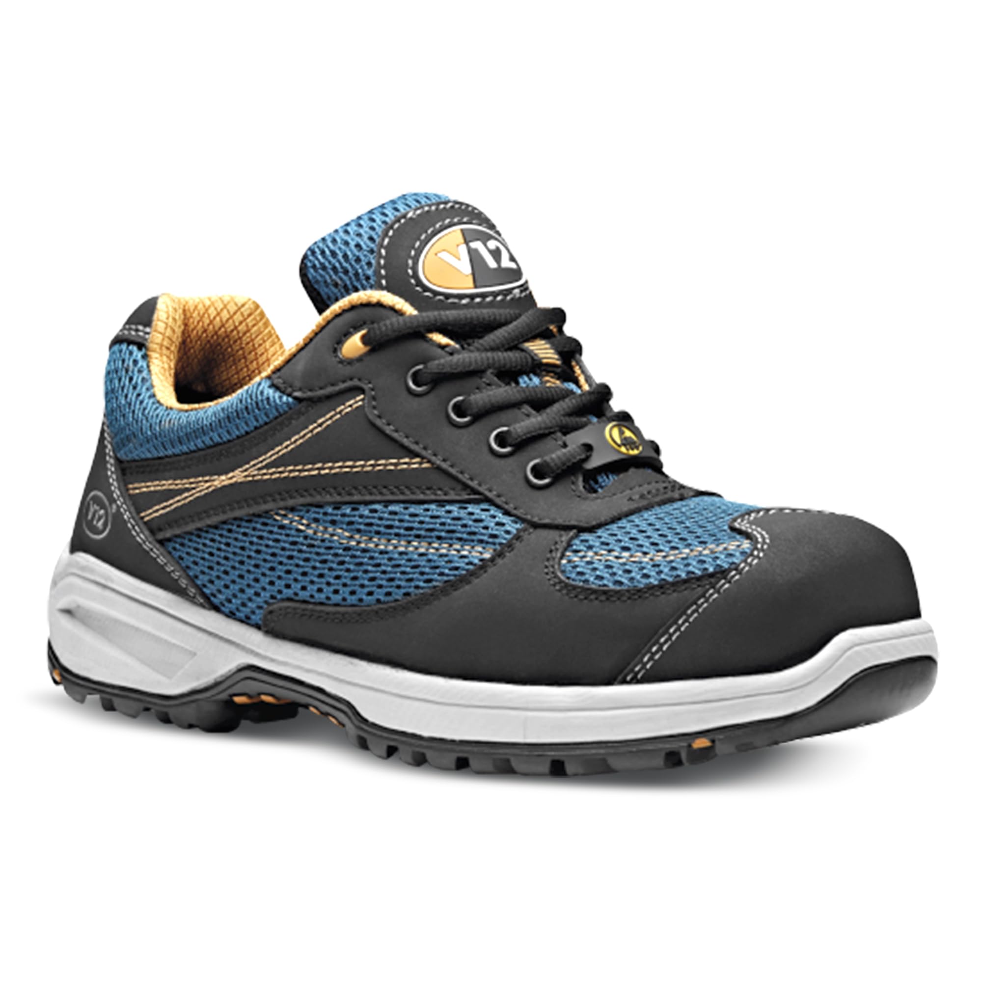 V12 Safety Trainers Boots, Lightweight & Comfortable Safety Boots, Composite Toecap, Cushioned Insoles, Slip-Free IGS Sole, ESD Compliant Trainer Boots - Size 12 Blue